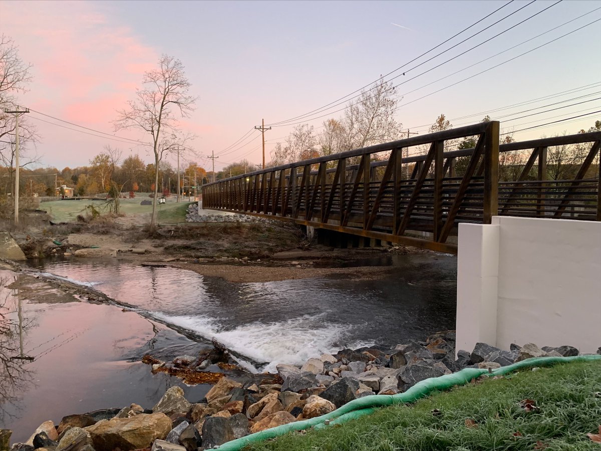 The new bike/ped bridge over White Clay Creek, adjacent to Paper Mill Road, was carefully dropped into place yesterday. Finishing work will follow today before it is safe to use and open to the public. Thanks to Parks &amp; Rec director Joe Spadafino for this nice photo.