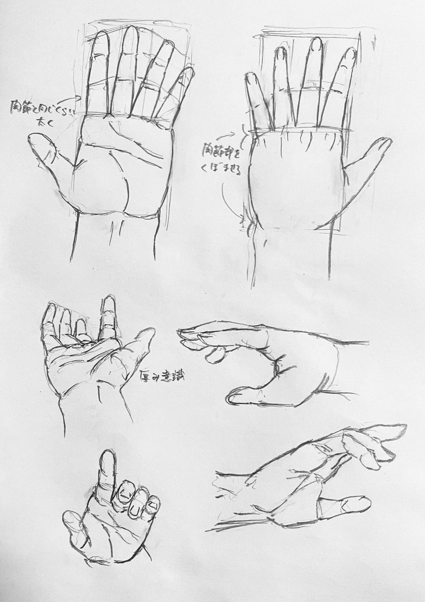 【2週目】2日目前半:クロッキー(99回目)
手模写
太い手の描き方を学ぶ 