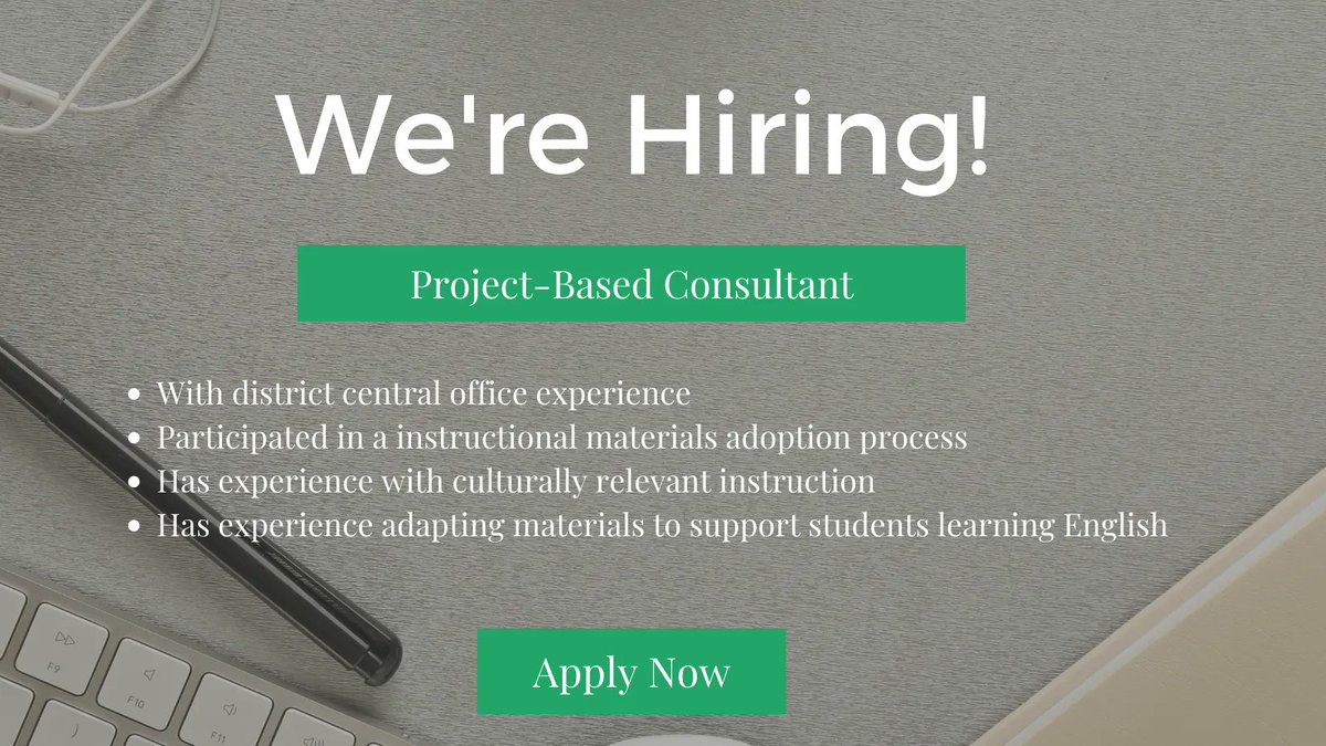 We're hiring! Looking for a short-term consultant to support work in December and January focused on the adoption of instructional materials. $2000 stipend! bit.ly/3ooDx0P
