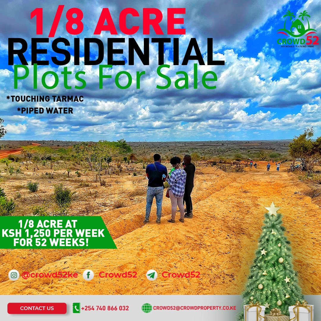 xtiandela's tweet photo. BUY 1/8 ACRE PRIME LAND FOR JUST KSH 1,250 PER WEEK!

✅ TOUCHING TARMAC
✅ PIPED WATER 
✅ ELECTRICITY
✅ 4G INTERNET 
✅ SHOPPING CENTRE
✅ HOSPITAL 
✅ POLICE STATION

LINK: https://t.co/4NRsErMMS5 #Crowd52KE https://t.co/rjMzvVrt1I