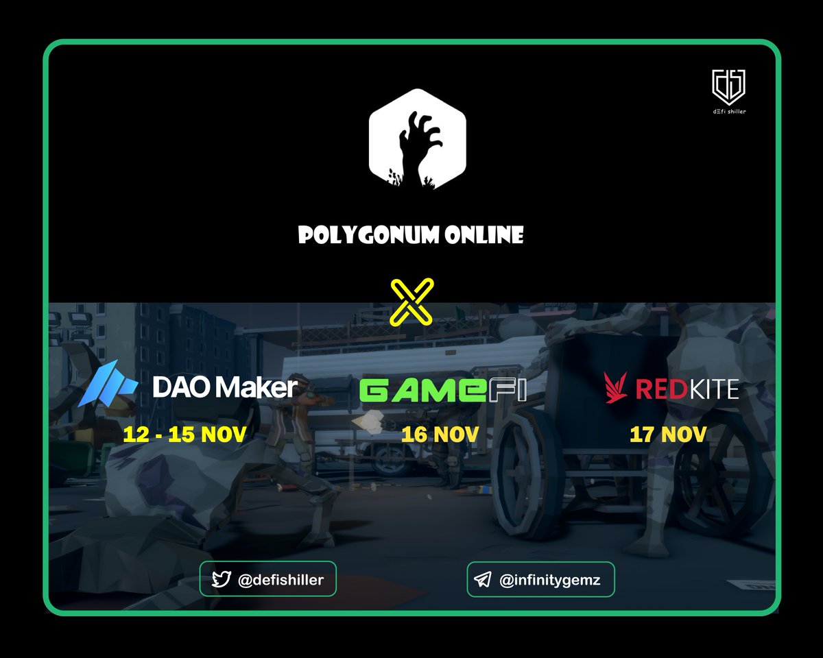 🪐POLYGONUM ONLINE IDO DETAILS

$POG IDO will take place on:
🗓Now - 15 Nov on <a href="/TheDaoMaker/">Bullish By DAO</a>
🗓16 Nov on <a href="/GameFi_Official/">GAMEFI.ORG</a>
🗓17 Nov on <a href="/PolkaFoundry/">Polka Foundry</a>

 💵@polygonumonline has raised $1.5M Seed Round, with: @zbscapital @icetea_labs @raptor_capital <a href="/ReBlock_agency/">ReBlock</a> @kyrosventures