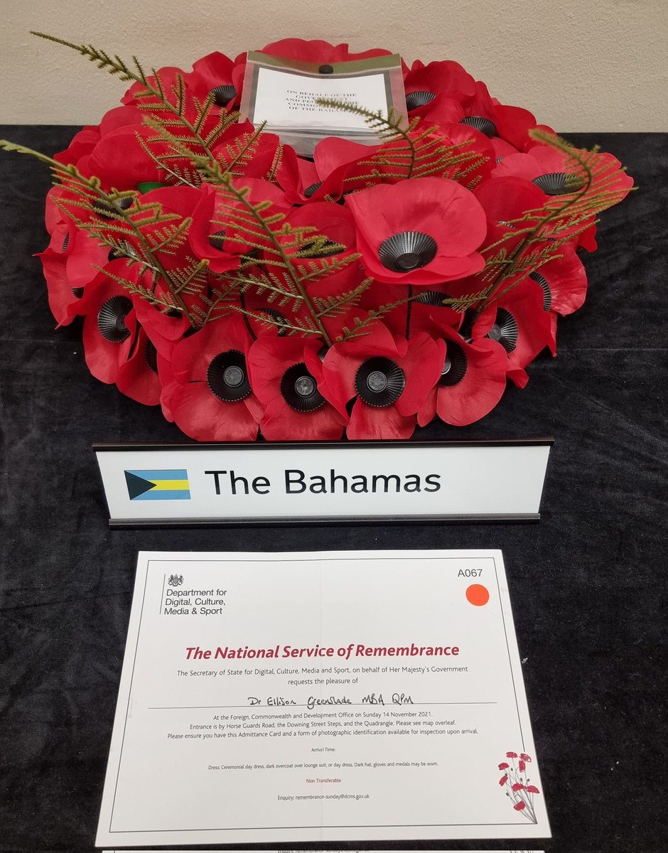 HCGreenslade's tweet photo. It was an honour to lay a wreath on behalf of the Government and people of the Commonwealth  of The Bahamas at the Cenotaph in London this morning as part of Remembrance Sunday commemorations. We shall never forget their sacrifices. https://t.co/B5ttLxNLvG