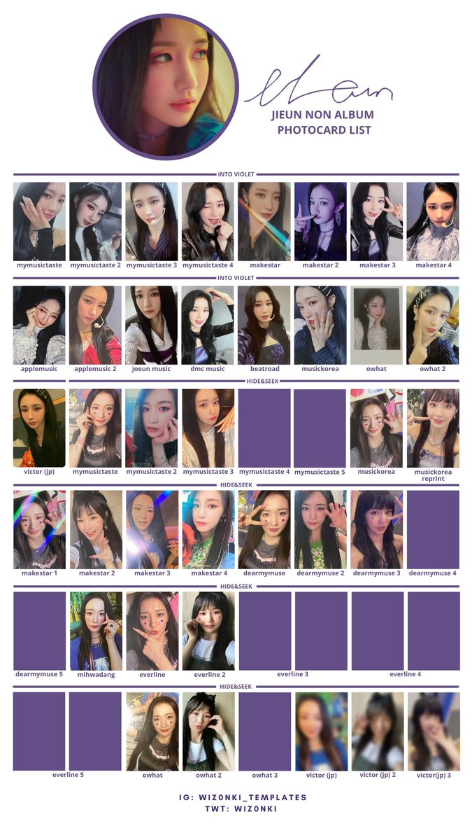 purple kiss into violet / hide & seek photocard template list