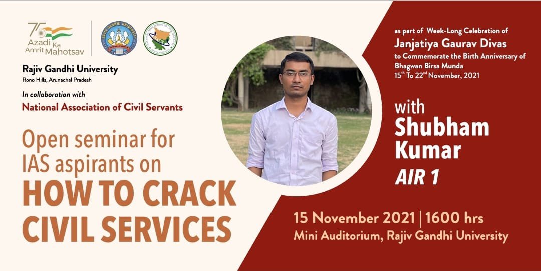 SHUBHAM KUMAR (@shubhamkr_ias) on Twitter photo I’m coming to Itanagar tomorrow (15th November) and will interact with students at Rajiv Gandhi University(4.00 PM). Students can attend or listen live. Looking forward to the event !!
<a href="/Saket_Kushwaha4/">Prof. Saket Kushwaha</a> <a href="/ArunachalDIPR/">ARUNACHAL IPR</a> <a href="/NacsBihar_JH/">NACS-Bihar & Jharakhand</a> <a href="/arunachaltimes_/">The Arunachal Times</a> I’m coming to Itanagar tomorrow (15th November) and will interact with students at Rajiv Gandhi University(4.00 PM). Students can attend or listen live. Looking forward to the event !!
<a href="/Saket_Kushwaha4/">Prof. Saket Kushwaha</a> <a href="/ArunachalDIPR/">ARUNACHAL IPR</a> <a href="/NacsBihar_JH/">NACS-Bihar & Jharakhand</a> <a href="/arunachaltimes_/">The Arunachal Times</a>