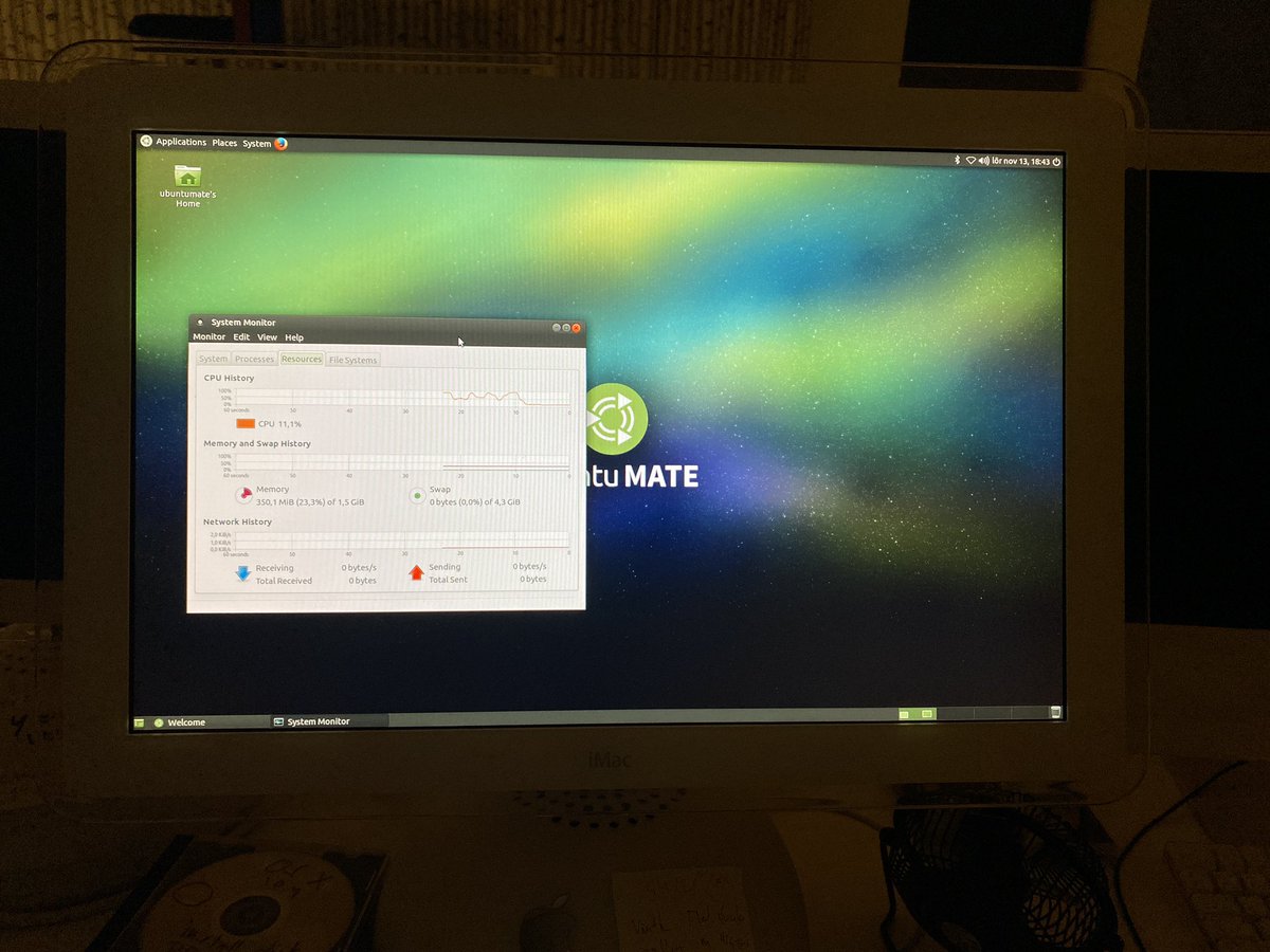 bjornbergstroem's tweet photo. Ok now at least I got a clean install of #UbuntuMATE 16.04 LTS to work. PowerPC version, running on my  #iMac #G4 (20" / 1,25 GHz / 1,5GB RAM). https://t.co/PPAT0n3p7w