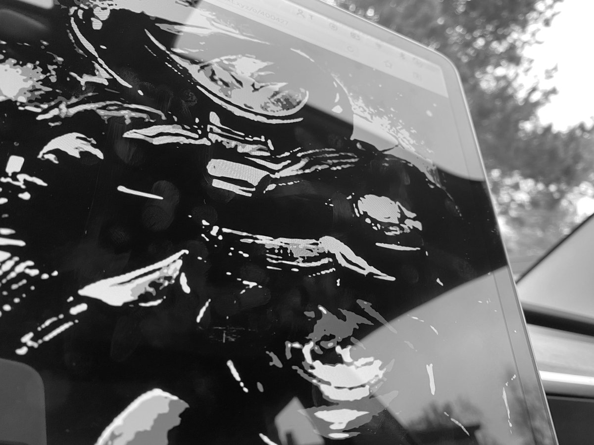 tomivisual's tweet photo. NFT art looks so cool at Tesla screen @tesla @elonmusk 

When can we enter our tezos/eth wallet addresses  and show pieces directly? New tab like 'Art' there in addition to Entertainment? https://t.co/UEu9DjcjGb