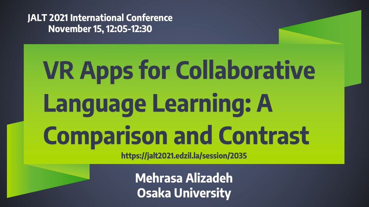 My online presentation at #JALT2021 falls on 11/15 (Mon.) 12:05 to 12:30 JST, the final day of the conference and I hope to see you there! But if you’re not available, you can watch the recording here: youtu.be/rDAZleo9Xv8 #MAVR #VR <a href="/JALTMAVRSIG/">JALTMAVR</a> <a href="/JALTConference/">JALT Conference</a>