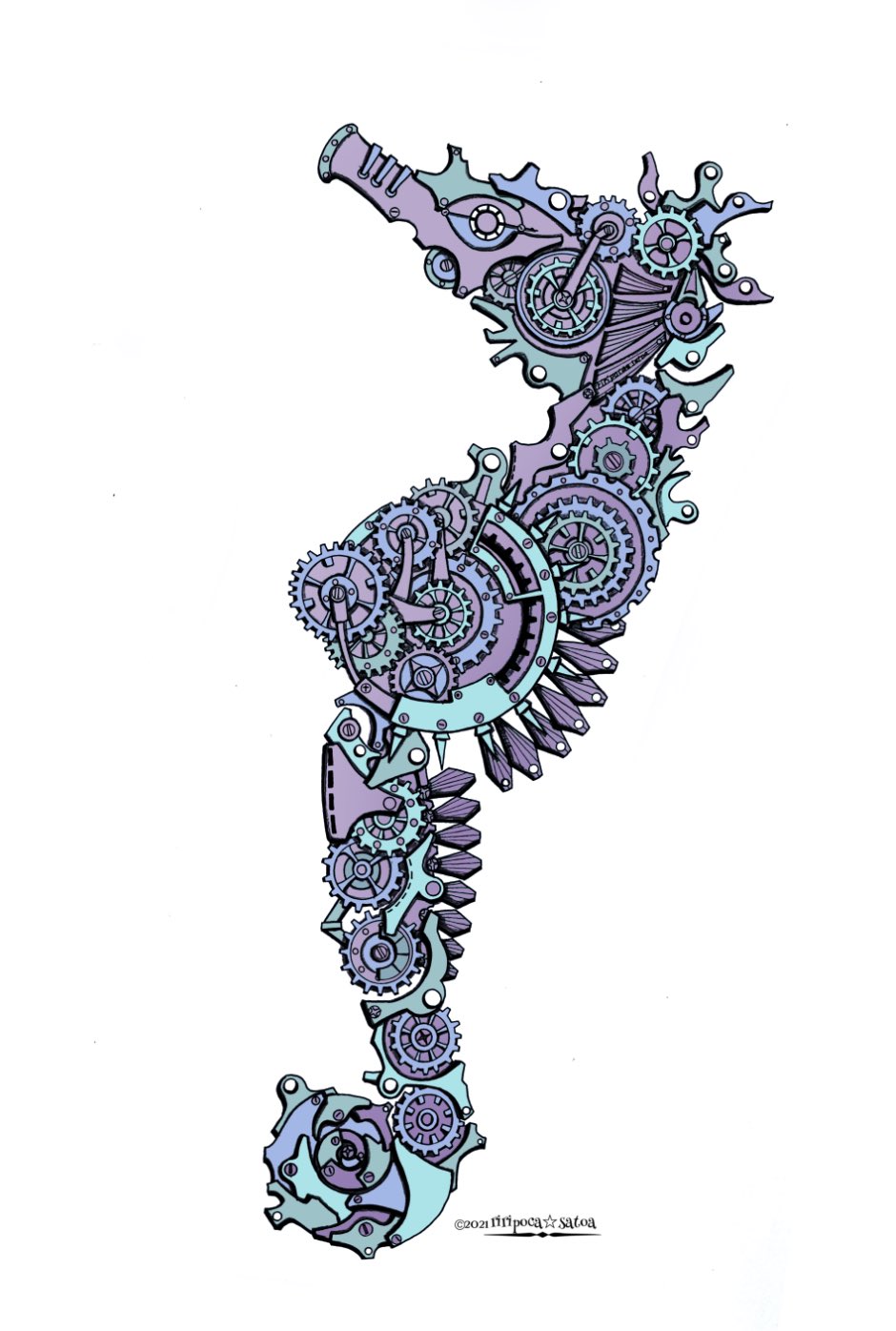 Riripoca Satoa お疲れ様でした また明日から頑張りましょ ギアノオトシゴ スチームパンクイラスト 歯車イラスト タツノオトシゴ 絵師さんとつながりたい ペン画 アトリエの系譜plus 誰かに刺さればそれでいい T Co Qlg8xmfmy0
