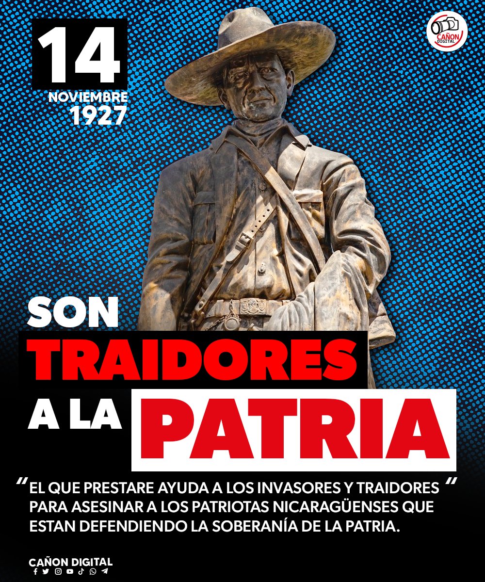 14 de noviembre de 1927: El General Augusto C. Sandino suscribió el documento sobre Los Traidores a la Patria.

#UnidosEnVictorias 
#NicaraguaLinda 
#VacunandonosPuebloQueVence