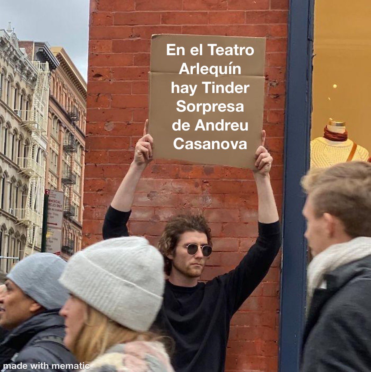 andreucasanova1's tweet photo. 📢 HOY • MADRID 🔸

 🔥 #TinderSorpresa a las 20h en el @ArlequinGranVia 🎉

@MPC_management 
#TinderSorpresa #AndreuCasanova #TeatroArlequín #teatromadrid #tinder #phototinder #onlinedating #datingprofiles #ociomadrid #planesmadrid #offmadrid #culturamadrid https://t.co/mmw7iwyl5B