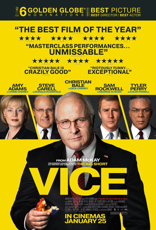 Vice. BBC 2 10 pm. When At The Flicks reviewed Vice (episode 31), the review quickly descended into an argument! Even a movie about Dick Cheney is like an opinion about the man himself - love him or loathe him. Have you seen Vice? What side  are you on? #Cheney #politicalopinion