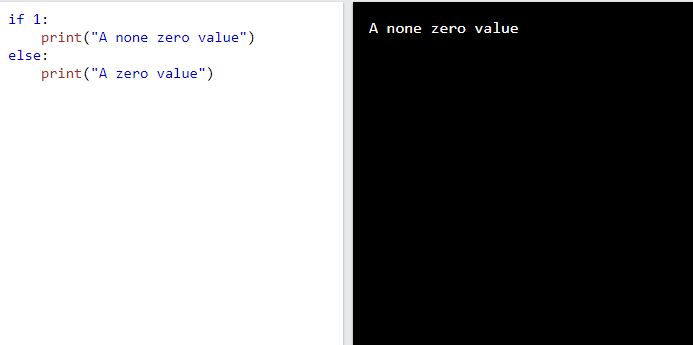 In #Python, Any none zero value is considered as True.
Eg;👇
#Programming #programminglife #programmingisfun #programminglanguage #programmingstudents #programmingclass #ProgrammingBug #programmingforkids #programmingfacts #programmingworks   #programming101 #coding #ML #AI
