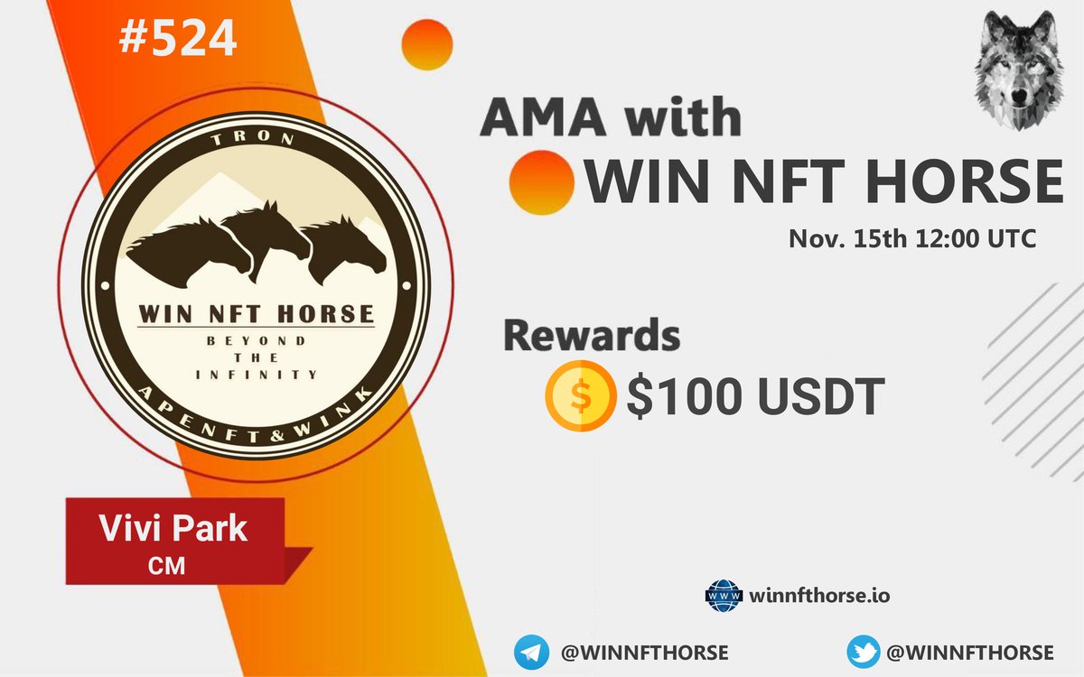 🖤AMA Series with WIN NFT HORSE

🎁Prize: $100 USDT 
📆Date: Nov. 15th 12:00 UTC , 2021
🏨Venue: t.me/CryptoTitans0

Rules :
- t.me/CryptoTitansCH…

 Follow 
<a href="/CryptoTitans1/">CryptoTiTans (⬛⬜)</a> 
  &amp;
<a href="/WINNFTHORSE/">WIN NFT HORSE</a>

2. Like Retweet &amp; Comment Your Questions (3 Questions Max) Tag 3 friends.
