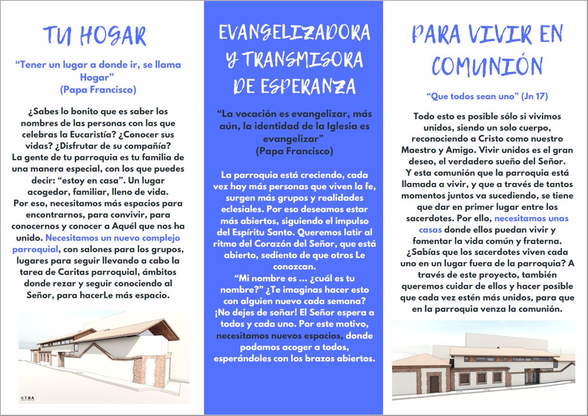 sanmiguelrozas's tweet photo. Oremos familia por el  proyecto del nuevo complejo parroquial y viviendas sacerdotales,
Se necesita la ayuda de todos.
"Para que todos sean uno, como tú, Padre, en mí, y yo en ti, que ellos también sean uno en nosotros, para que el mundo crea que tú me has enviado". (Juan17,21) https://t.co/6T41pLBkwk