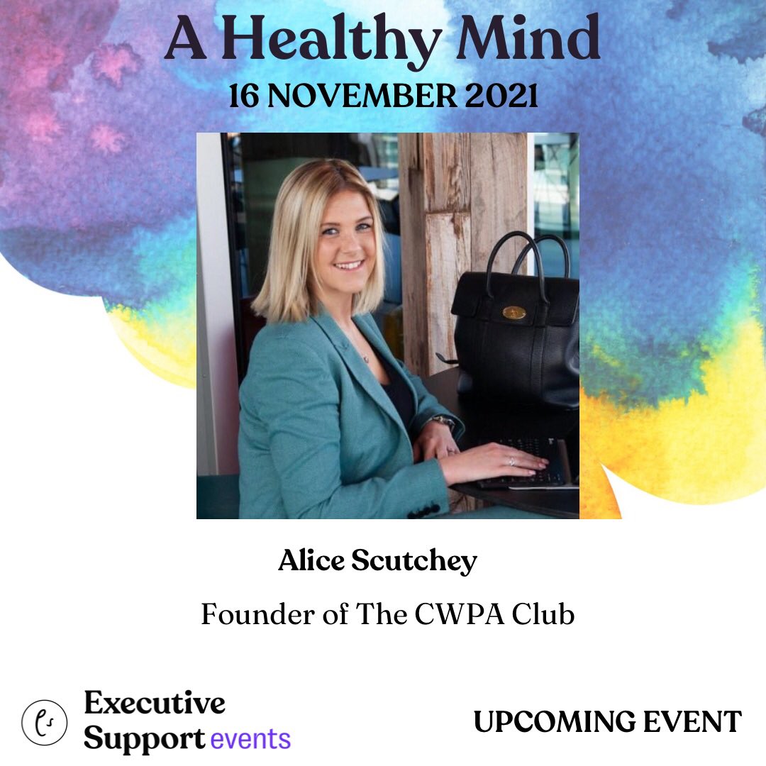 SPEAKER ANNOUNCEMENT: ALICE SCUTCHEY 

As a Mental Health First Aid Instructor and keen speaker, she uses her platform to tell her story, champion women and promote the PA profession.

Book now at executivesupportevents.com/online-events/…

All profits to MIND, StrongMinds &amp; Rethink Mental Health.