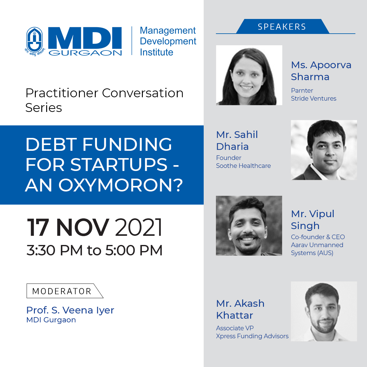MDIGurgaon's tweet photo. To discuss about venture debt and how it helps startups, MDI Gurgaon brings you a session on ‘Debt funding for startups – an oxymoron?’ as part of its Practitioner Conversation Series. 
Join eminent panelists for this discussion on 17 Nov 2021, 3:30-5PM
https://t.co/JwKSV8Wncp https://t.co/OJslTjAwqh