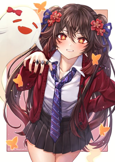 胡桃(フータオ)アニメキャラクター セーラー服 イラスト 胡桃|フータオ(原神) 「制服ふーたお👻 #原神 #GenshinImpact #HuTao