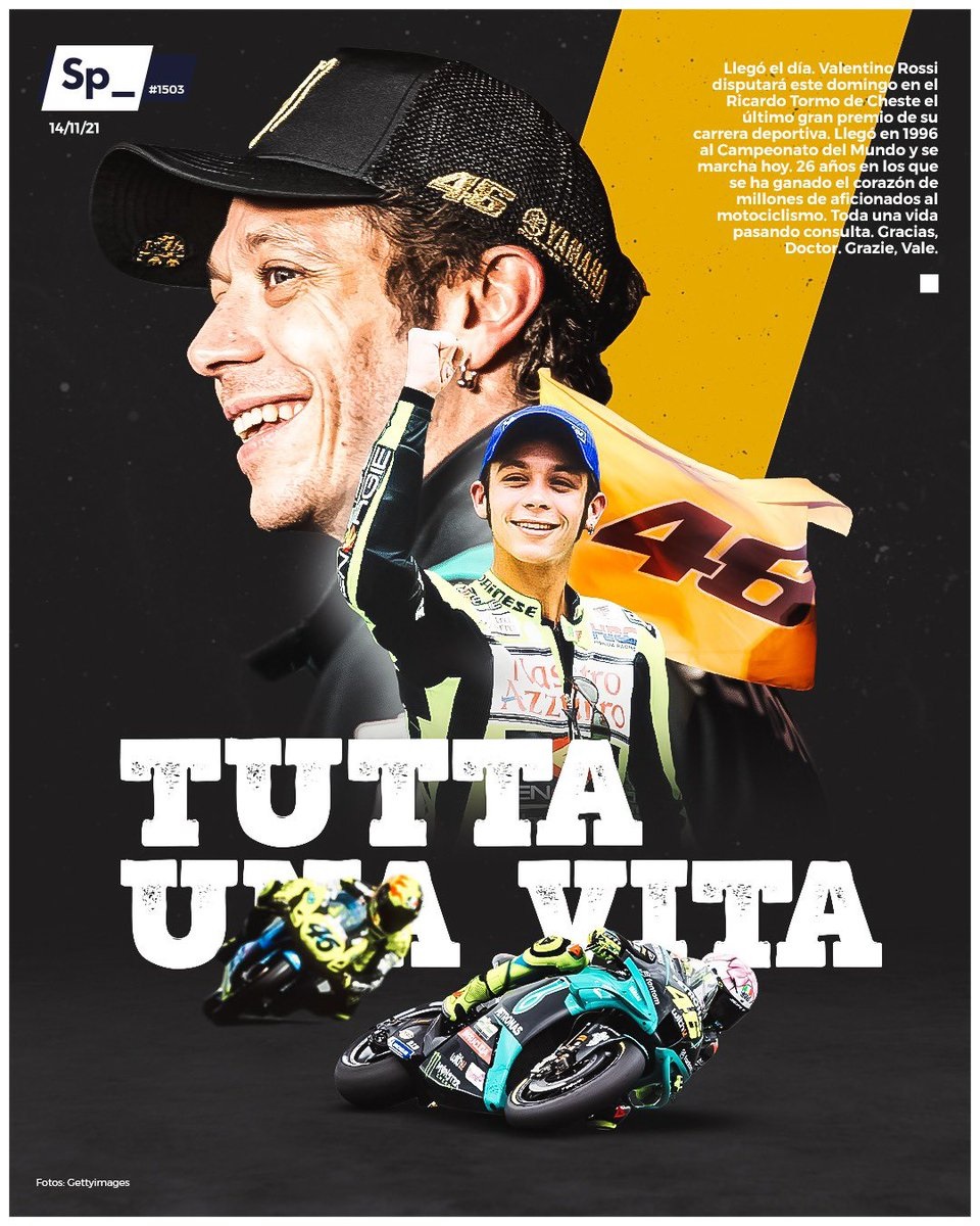 Swinxy's tweet photo. No son los 9 títulos.

No son las 115 victorias.

Ni los 235 podios.

Es mucho más que eso.

No hay palabras.

Es TUTTA UNA VITA.

CHE SPETTACOLO!!!

#GRAZIEVALE  

(Portada by @SpheraSports) https://t.co/W00Kgfu4wG