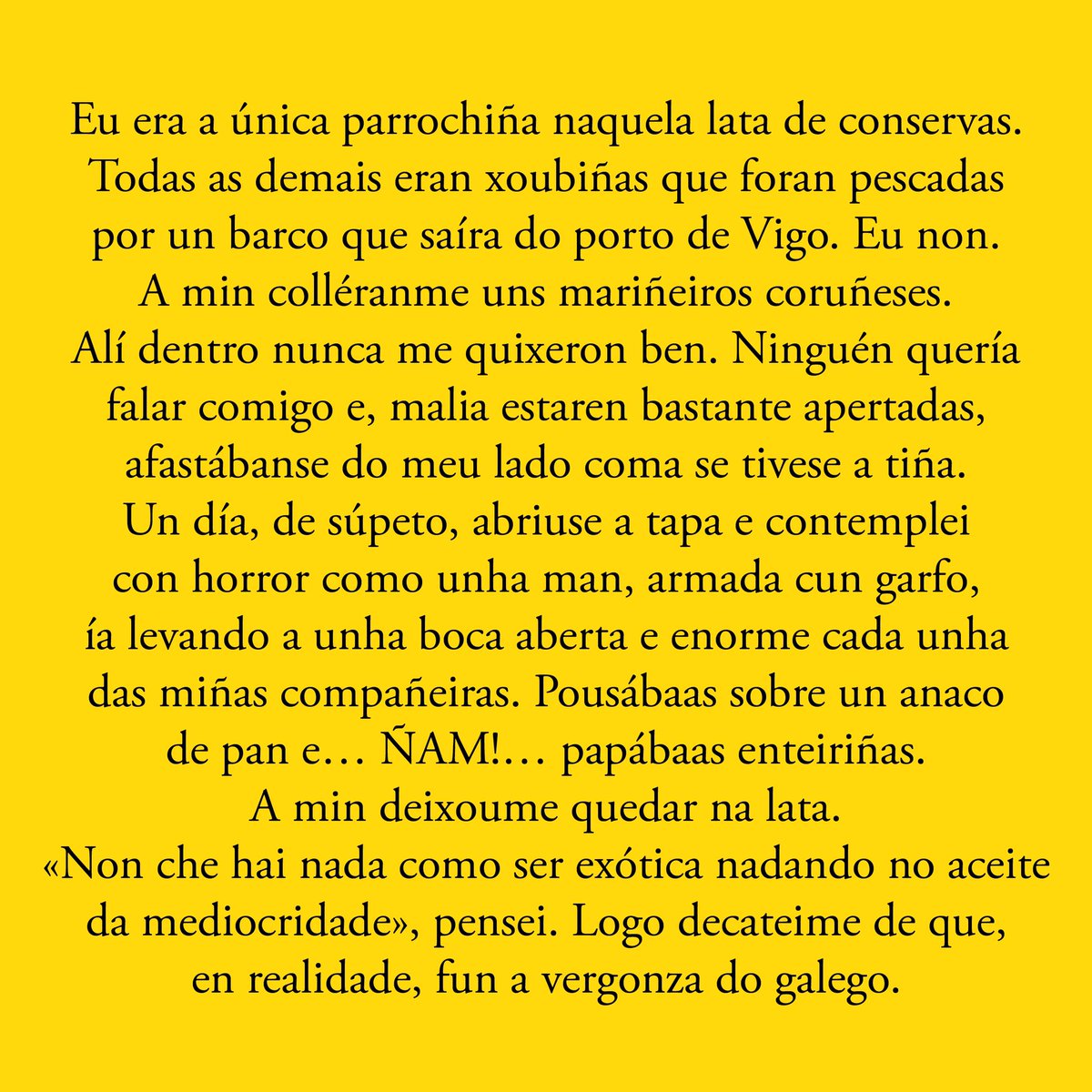 Eu era a única parrochiña naquela lata de conservas. Todas as demais eran xoubiñas que foran pescadas por un barco que saíra do porto de Vigo […]. 
SÍGUENOS EN INSTAGRAM: @podiachovermerda
[Ilustración: <a href="/SrReny/">Sr. Reny</a> | Texto: <a href="/ramoninguez/">Ramón D. Veiga</a>]
#ilustracion #lixgalega #podiachovermerda
