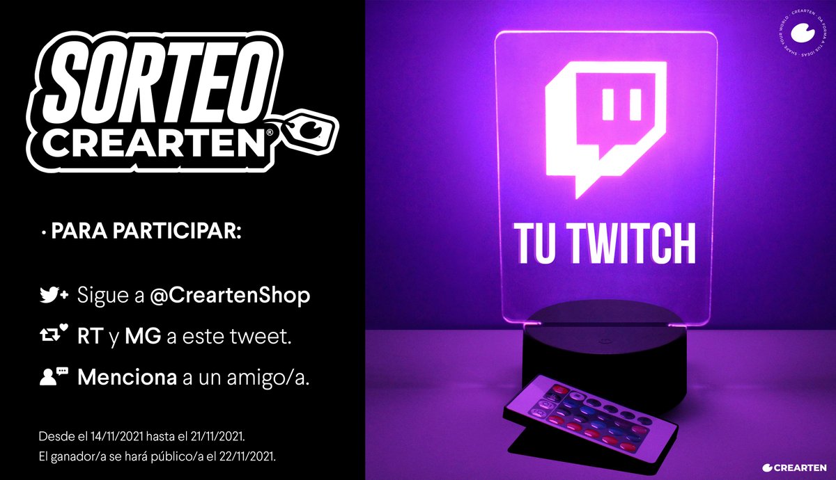 CreartenSHOP's tweet photo. ✨💡 𝗦𝗢𝗥𝗧𝗘𝗢 𝗖𝗥𝗘𝗔𝗥𝗧𝗘𝗡 💡✨

🥳 Queremos celebrar nuestras 200 ventas en Etsy con vosotros/as y por ello sorteamos esta lámpara LED RGB de Twitch. 🎉

📍 Para participar:

🐦 Sigue a @CreartenShop 
♥️ RT y MG a este tweet.
💬 Menciona a un amigo/a.

¡Mucha suerte! 🍀 https://t.co/qVvyMBJsGN