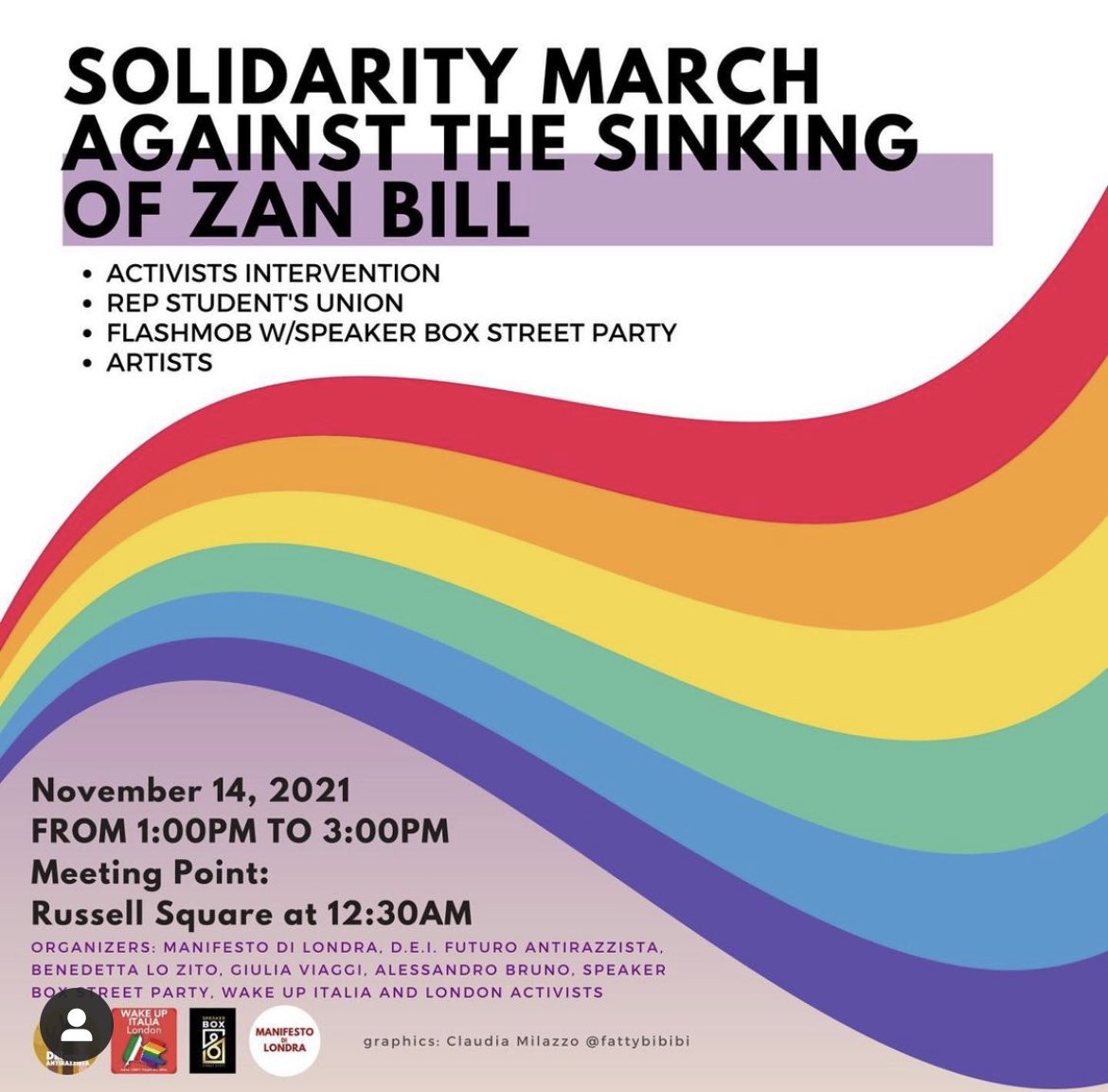 Manifesto di Londra (@manifestolondra) on Twitter photo Oggi a Russel Square ore 12.30 Marcia in supporto al #ddlzan.
Per la prima volta riuniamo varie sigle della società civile italiana a Londra per la battaglia più importante: quella per i diritti civili. 🌈🌈🌈 <a href="/ZanAlessandro/">Alessandro Zan</a> Oggi a Russel Square ore 12.30 Marcia in supporto al #ddlzan.
Per la prima volta riuniamo varie sigle della società civile italiana a Londra per la battaglia più importante: quella per i diritti civili. 🌈🌈🌈 <a href="/ZanAlessandro/">Alessandro Zan</a>
