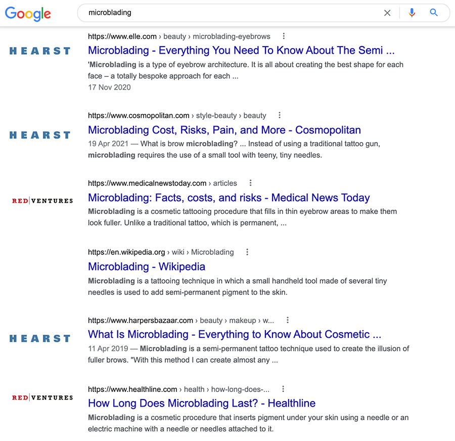ViperChill's tweet photo. Working on an extension to do this for me. Just find it interesting how dominated SERPs can look in this context. https://t.co/u0OlrkI4MX