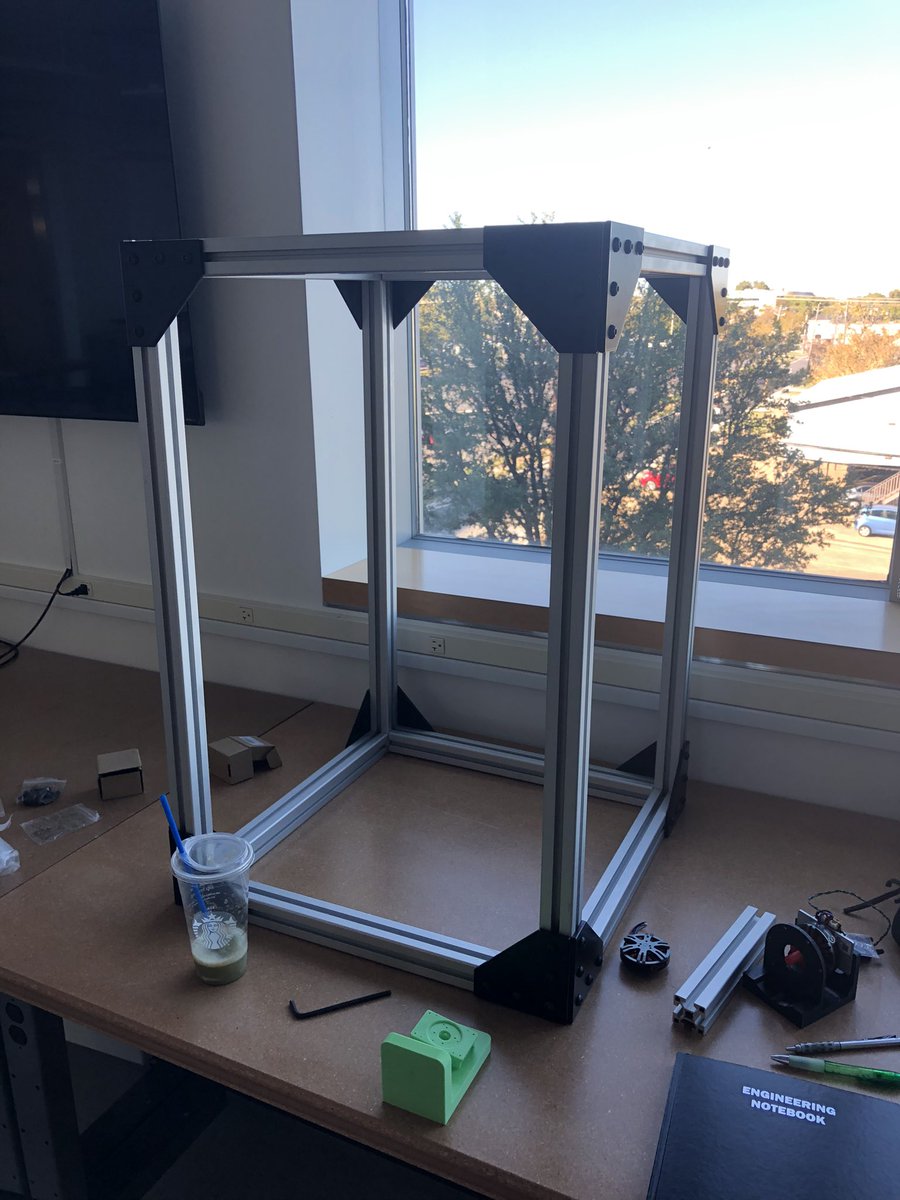 burkdforever's tweet photo. Projects coming along nicely, workcell frame is complete, motor mounts should be complete by the end of next week with code prototyping, acrylic panels and demos by next month #cablebot https://t.co/Dfyv4ghd81