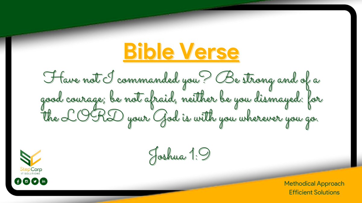 StepCorpIT's tweet image. We may be at rest and move forward with strength and confidence, knowing that God is on our side.

#StepCorpITSolutions
#StepCorp
#ITSolutions
#ITProfessional
#VirtualAssistant