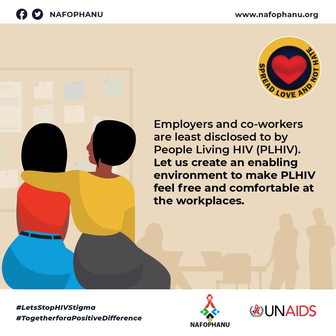 misspostives's tweet photo. We work for the majority of the day, yet we still don't feel comfortable sharing and disclosing our HIV status. 
Do you believe that employees and coworkers have created a safe environment for those living with HIV/AIDS to express themselves?
 #LetsEndHIVStigma 
#EndAIDS2030Ug https://t.co/bMFI99REUs