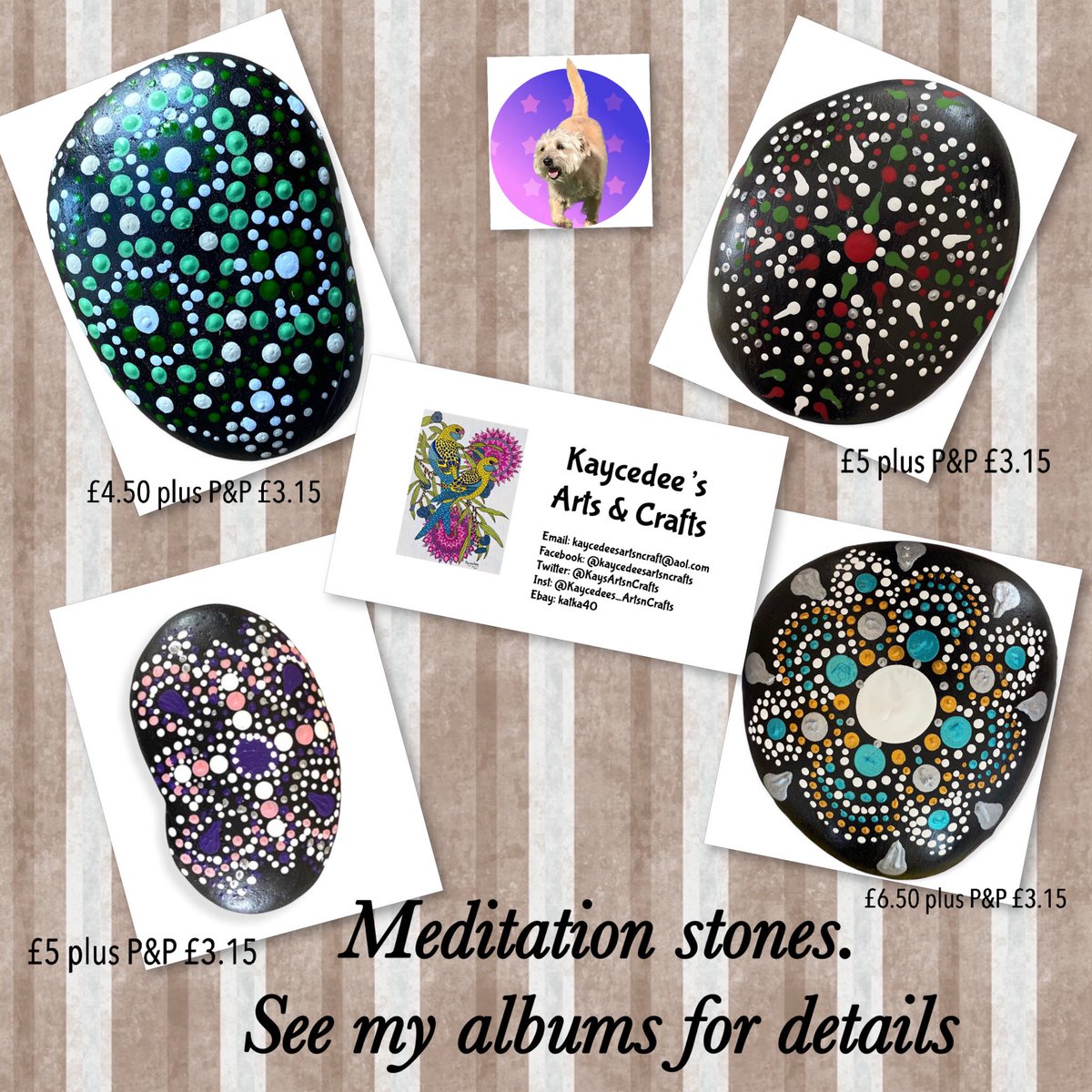 KaysArtsnCrafts's tweet photo. Meditation stones - A lovely gift… ONLY FOUR LEFT! DM me with any questions.
#Christmas #Christmasshopping #dogs #petpages #handmade #SmallBusiness #crafts #arts #ForSale #zentangle #zentangleart #mandalaart #creative #ceramic #rockpainting #artwork #dotpainting #htlmp https://t.co/bMHJU7dyAI