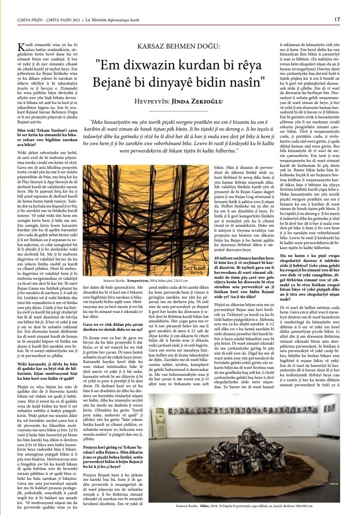 jinda_zekioglu's tweet photo. Hejmara 67an a Le Monde Diplomatique-Kurdî derket!
Di vê mehê de em bi afirînerê Bejanê Behmen Doğu @behmenndogu re axivîn. @Diplo_Kurdi https://t.co/BMN7XUZ9LD
