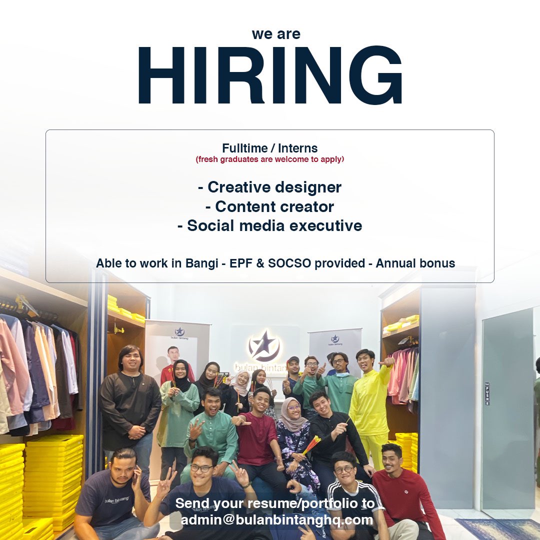 KERJA KOSONG - tolong RT

Dulu aku rasa semua benda boleh buat sendiri. Bila business dh makin berkembang (Alhamdulillah) - banyak rupanya benda yang aku tak boleh buat sendiri 😩🤣

Maka, company aku ada beberapa kekosongan. Silalah apply and roger kawan2 korang ok. Thanks!