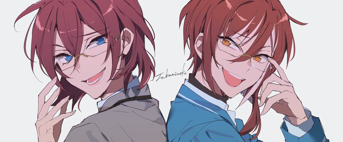 multiple boys 2boys blue eyes male focus glasses smile red hair  illustration images