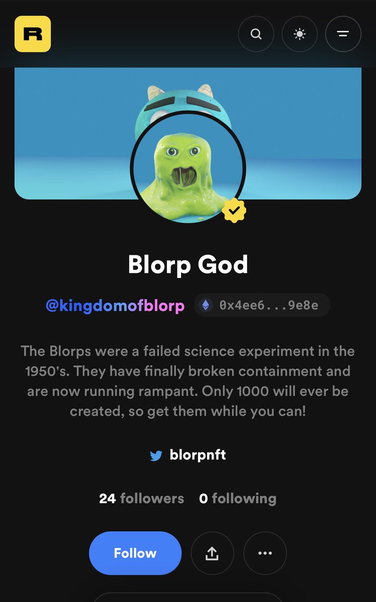 We just got verified on <a href="/rarible/">Rarible</a> !!

Show some love!!

Follow us: rarible.com/kingdomofblorp

Daily Blorp drops in the works!!

#NFTs #NFTdrop #NFTLAUNCH #NFTshill #NFT #nftart #NFTartists #NFTCommunity #nftcollectors #NFTcollection