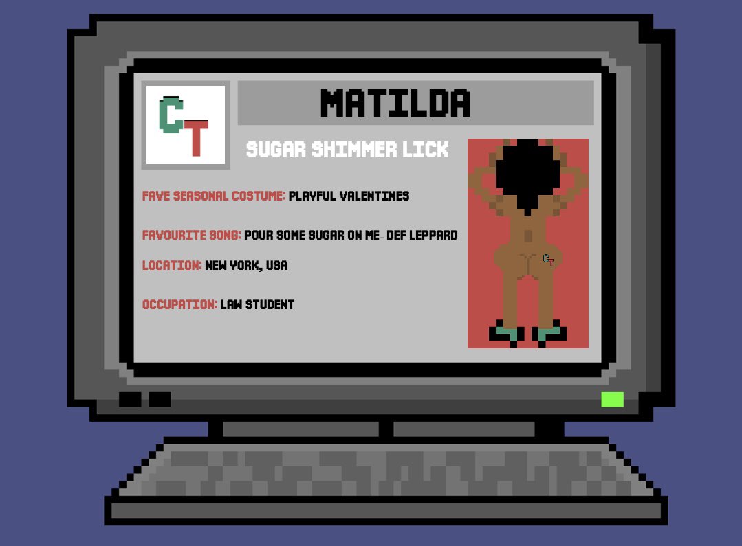 crypteasers's tweet photo. Sugar Shimmer Lick is best described as classy and sophisticated. Statuesque looks, silky soft umber complexion, a stunner!

Check out Matilda on @opensea now: https://t.co/Ug2P1PLlcx

#NFT #CrypTeasers https://t.co/qyvjg2dVY1