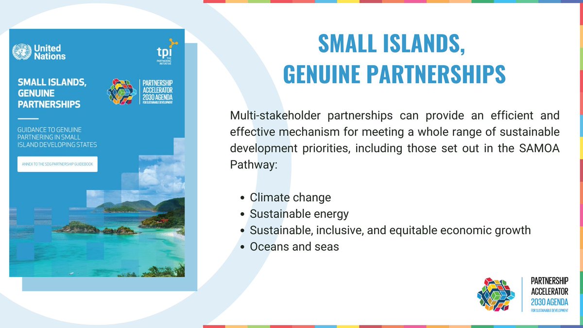 SustDev's tweet photo. 🌊🏝🤝
Small islands, Genuine Partnerships
Do you want to learn more about partnering in #SIDS for the #SDGs?
Make sure to check out this report! #PartnershipAccelerator
@tpiglobal @UNDESA https://t.co/9LbIWXDi9z