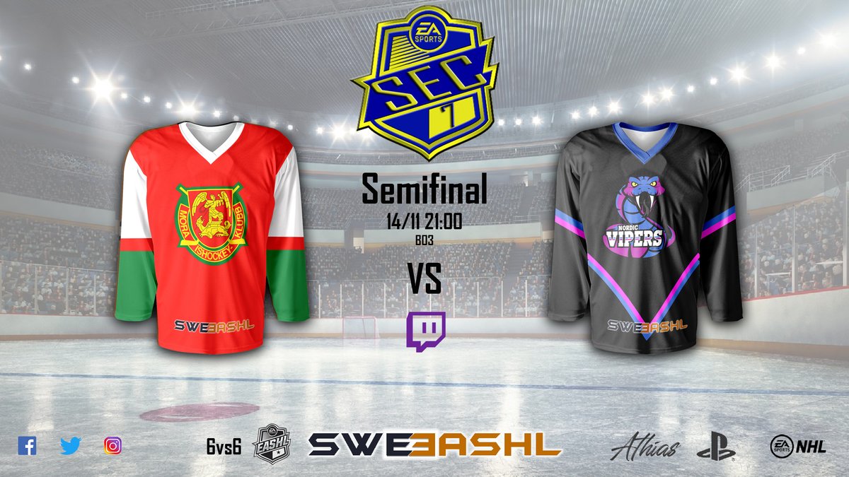 SvenskeHockey's tweet photo. Ikväll spelas första semifinalen i SEC 7
🆚@moraikesport VS @Nordic_Vipers
🕘21:00
📺https://t.co/qHUXhhxnmG
📺https://t.co/yd0WTJf0zh
#SEC7 #nhl #nhl22 #easports #sweeashlcup7 #sweeashl https://t.co/PmADN7IwXs