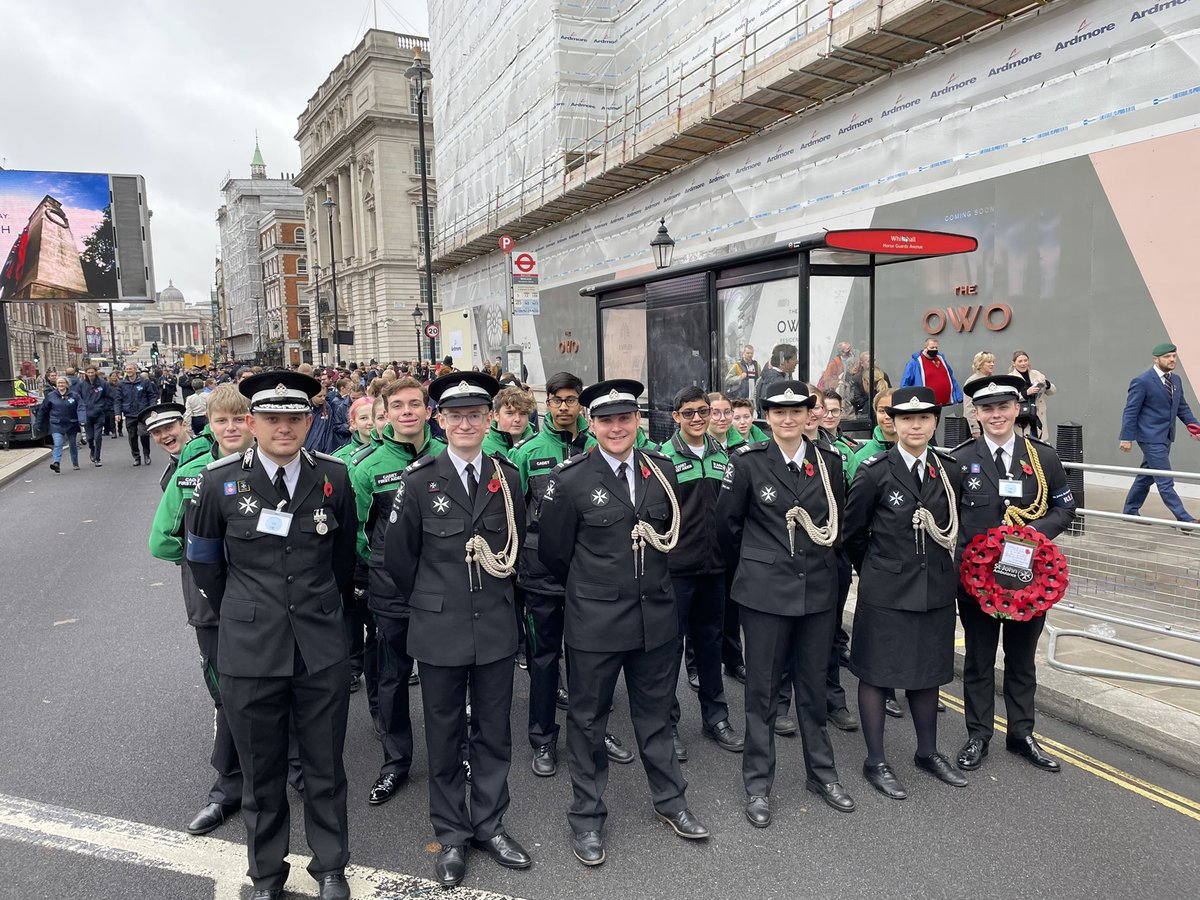 St John Cadets formed up ready to March past the Cenotaph #RemembranceSunday <a href="/stjohnambulance/">St John Ambulance England</a> #WeWillRememberThem