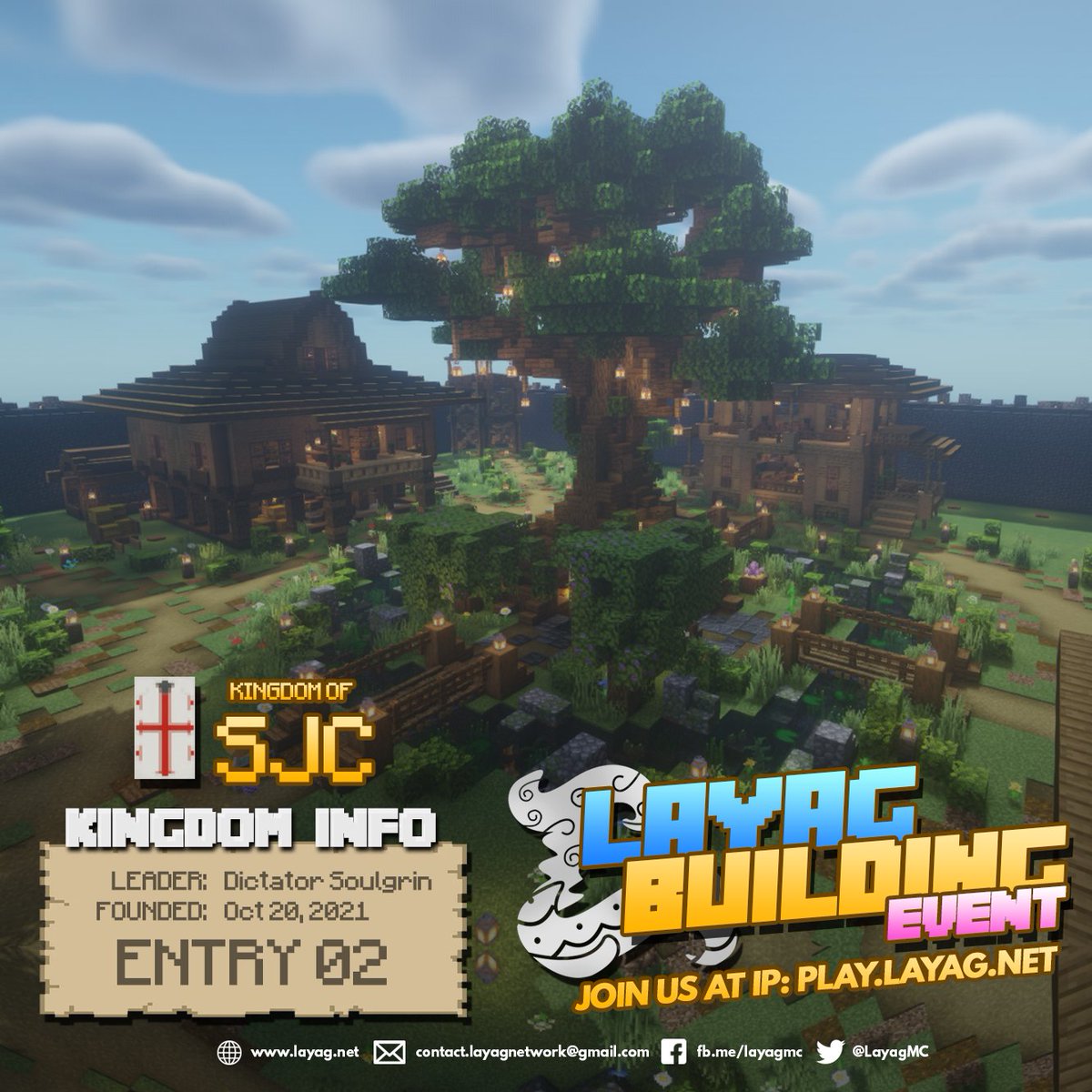 LayagMC's tweet photo. ENTRY #02: Kingdom of SJC

Leader: Dictator Soulgrin
Founded: Oct 20, 2021

Join us at IP: https://t.co/NusjifSgZd (1.17.1 Java)
Discord: https://t.co/osunVbu2i4

#artph #Minecraft #LayagMC https://t.co/ik4wAOAcR0