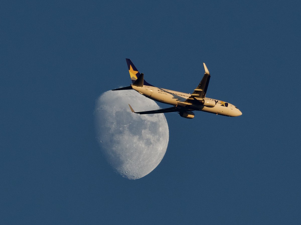 nomalblue's tweet image. 2021.11.14
羽田空港南風運用
スカイマークB737-800 JA73NY
月と絡めて撮影できるのは2〜3分程度だった
#スカイマーク #skymark #Boeing #ボーイング #羽田空港 #haneda #moon #月 #B738 #japan