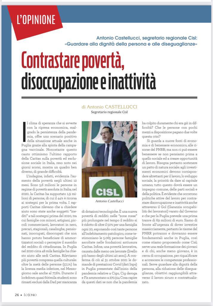 CislPuglia's tweet photo. #GiornataMondialedeiPoveri, @CastellucciAnto: tanti sono i #poveri,molti quelli nuovi negli ultimi due anni. Contrastare #povertà e #disuguaglianze con investimenti sul capitale umano attraverso #istruzione #lavoro #sicuro #stabile #sostenibilitàsociale 🗞#LoJonio #LAdriatico https://t.co/xpMcVmF0HD