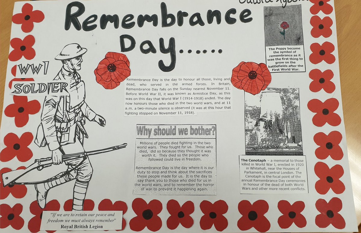 At the going down of the sun and in the morning, we will remember them.
Thankyou to Oliwia in S4 for this poignant reminder 

#RemembranceSunday