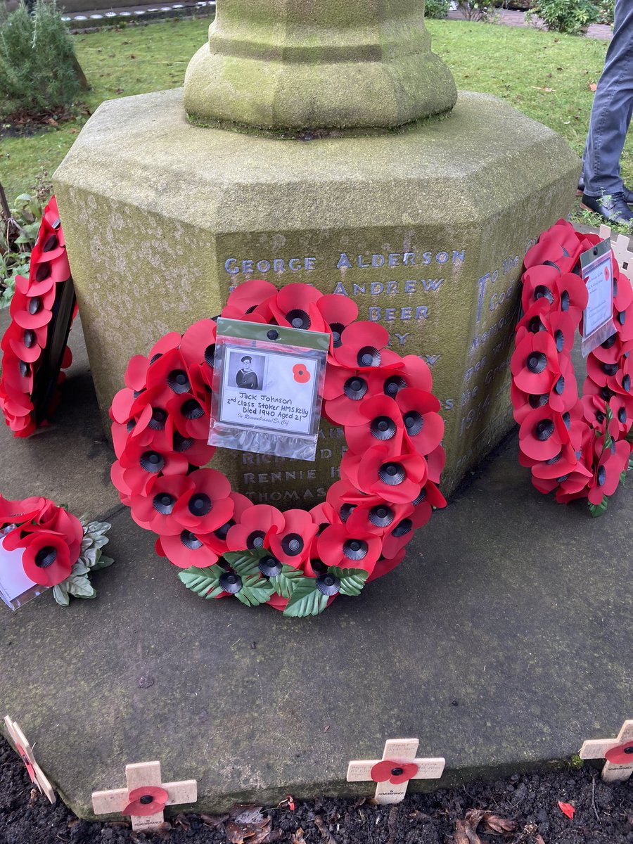 HelstonPickle's tweet photo. My great uncle Jack Johnson. He was a second class stoker on the HMS Kelly and was killed when it was torpedoed in 1940. He was 21 years old. Our family always lays a wreath on the local cenotaph at St. Mary’s, Ellenbrook where he is named #hmskelly #RemembranceSunday #WWII https://t.co/6qMWeCpIJ1