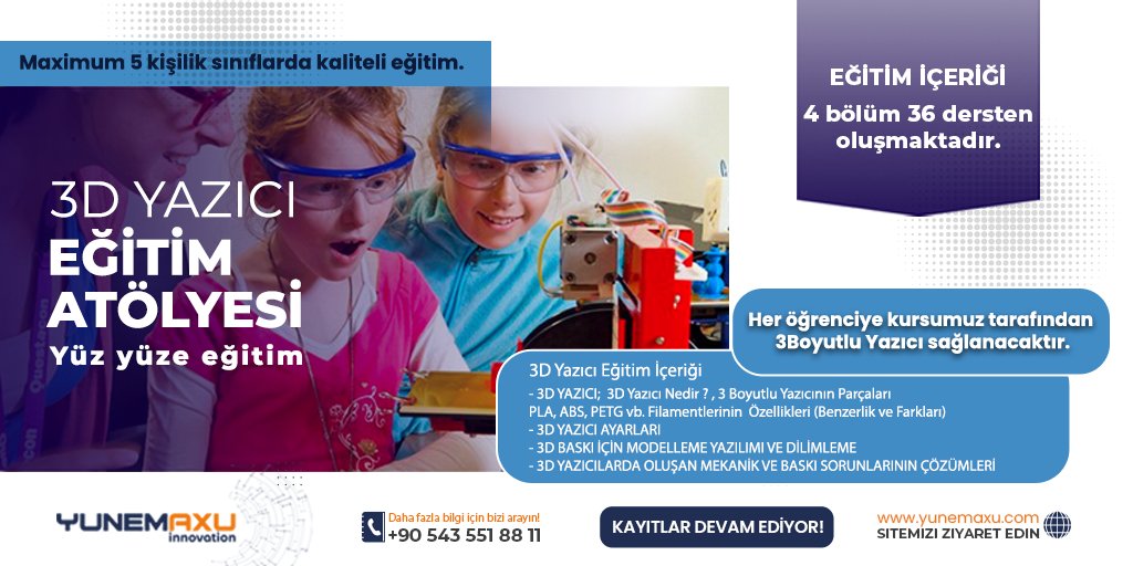 yunemaxu's tweet photo. 3D Yazıcı Eğitim Atölyesi
〰️Kayıtlarımız Devam Ediyor〰️
Bilgi ve kayıt için iletişim hattı;
0543 551 88 11

#ankara #çankaya #3dyazici #3dyaziciatölyesi #eğitim #kurs #3boyutluyazici https://t.co/Aa7z3SkkXB