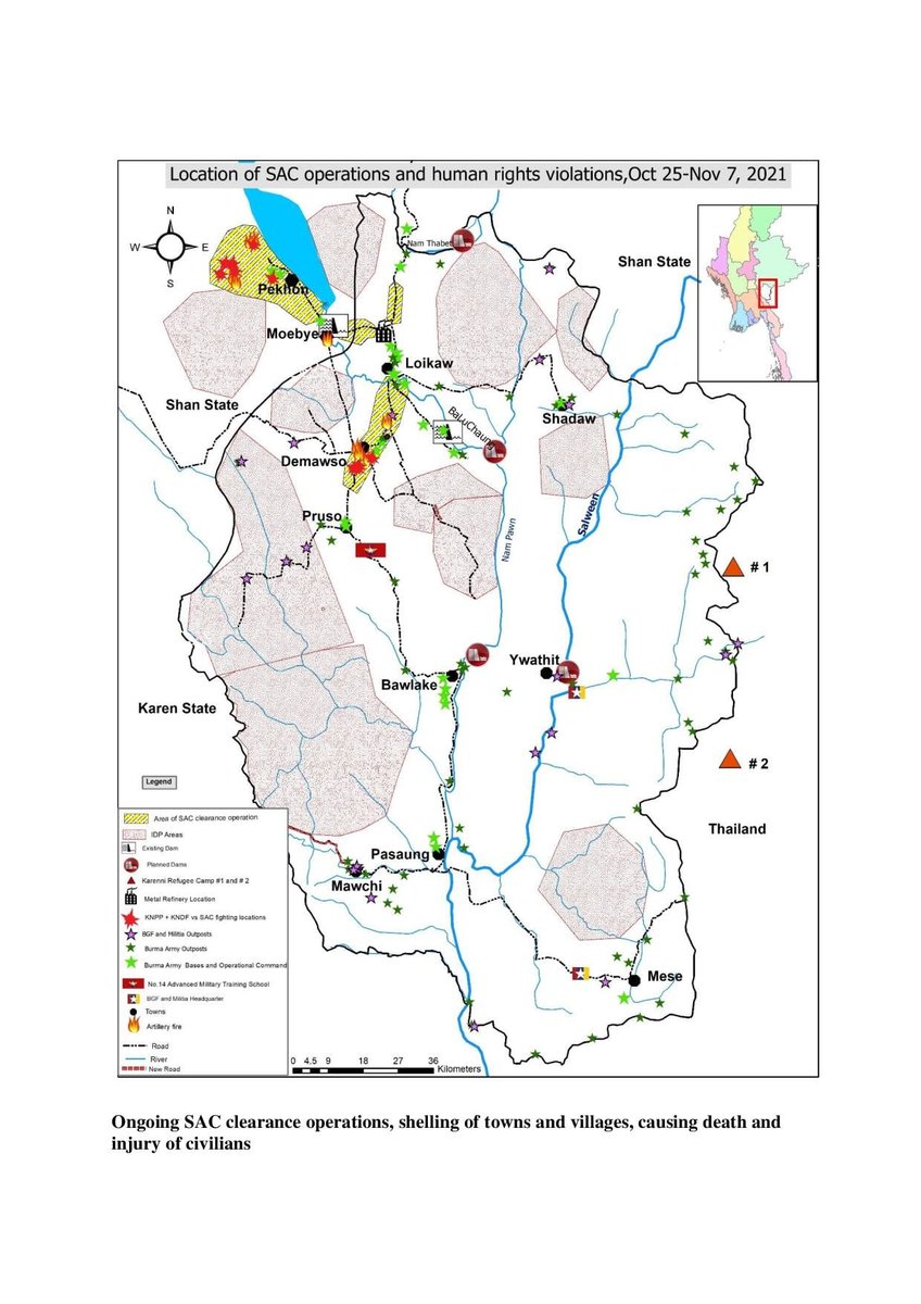Kim_Jolliffe's tweet photo. Two weeks of extensive #Myanmar Army abuses in Karenni State and Pekon Township (doc by KSCN).

Attacks on churches, shelling villages, killing civilians, destroying civilian food sources. 

SOP for "clearance ops"

#WhatsHappeningInMyanmar #Nov14Coup  
https://t.co/wOWRiA6xh4 https://t.co/5loT8NRZUo