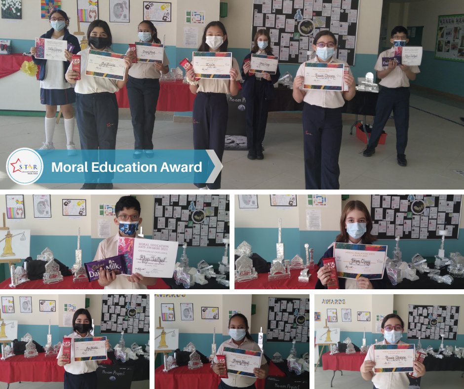 Moral Education Arts Awards 2021. 
Well done to everyone who entered and congratulations to the winners for each category. Art-Haneen, Sculpture-Razan, Digital Art-Aya, Dance-Zexin, Music-Gina, Presentations-Honey, Most Creative-Gina &amp; Rhys, Best Overall-Sally.
#selfchangeall