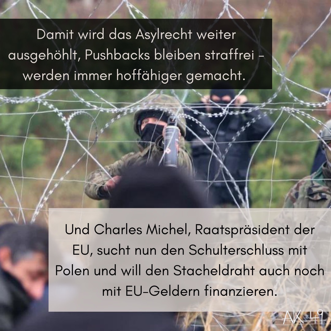 collective_49's tweet photo. Was passiert gerade an der EU-Außengrenze Polens? Unser Statement zur dramatischen Lage, Teil 1/2.
Spendet an @lnob2020 und @wirpackensan für humanitäre Hilfe vor Ort.
#jederpushbackistillegal #leavenoonebehind #eu #polen #belarus #refugees #refugeeswelcome https://t.co/cDAVkATCf4