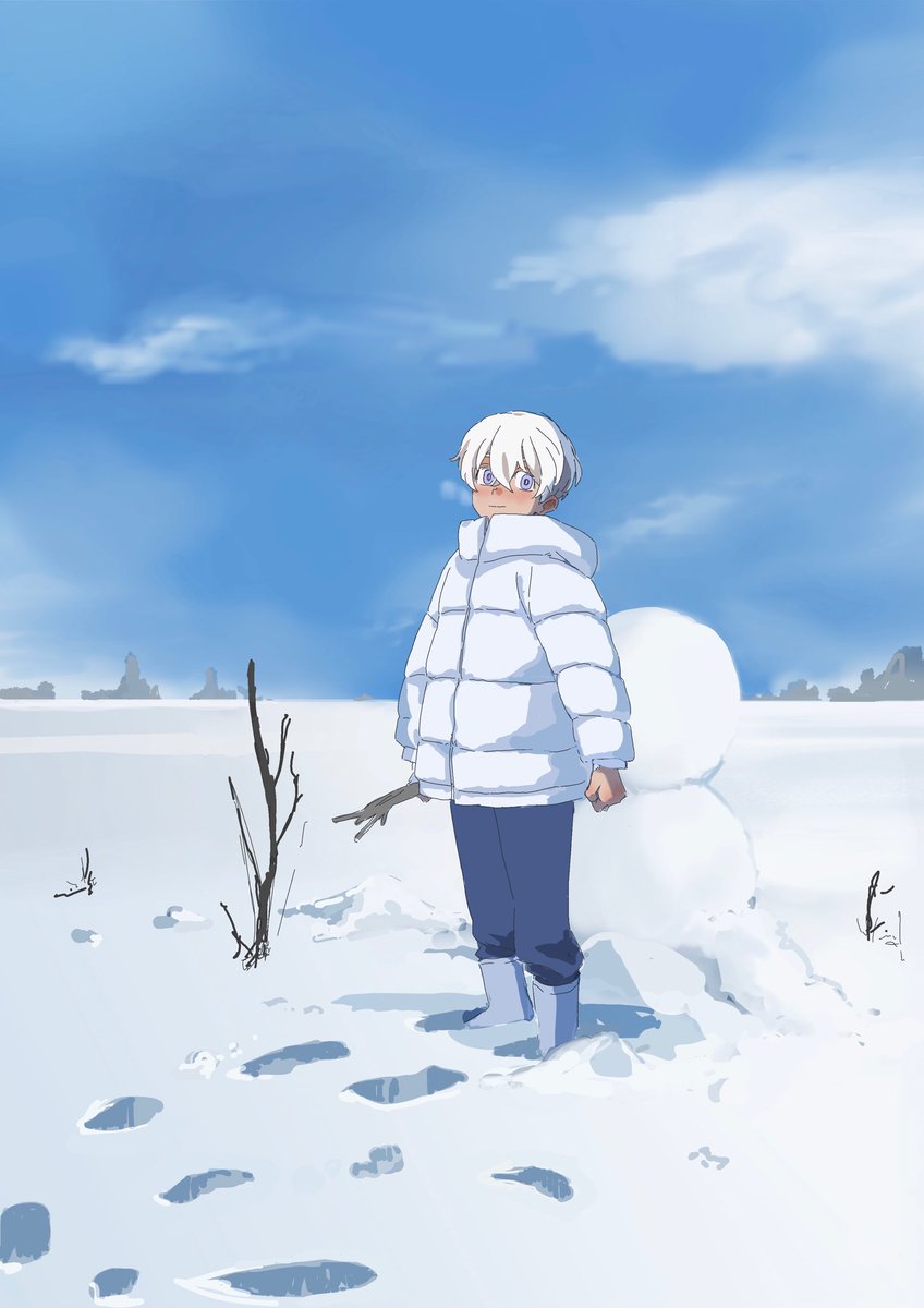 solo snow snowman white hair outdoors earmuffs sky  illustration images