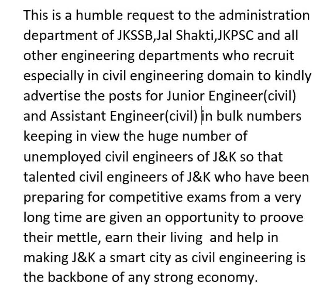 shahrukhbhat619's tweet photo. #unemployedengineers 
#ReferCivilJeAenVacancies #HelpUsForBetterTomorrow
@dwivedimk_ias @OfficeOfLGJandK
@manojsinha_ @diprjk @jkmediasocial https://t.co/Vc0GeY7nUC